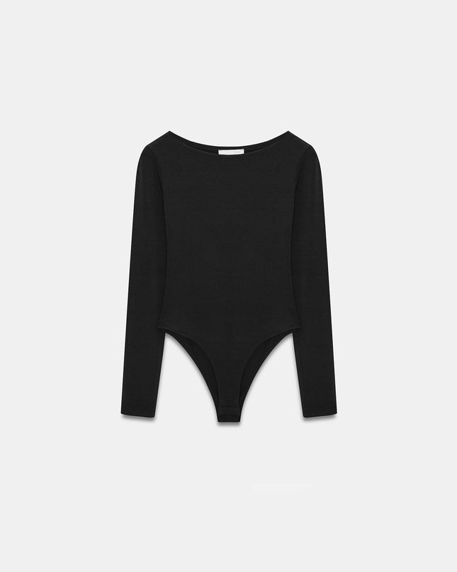 32549 Kayık Yaka Bodysuit-Siyah