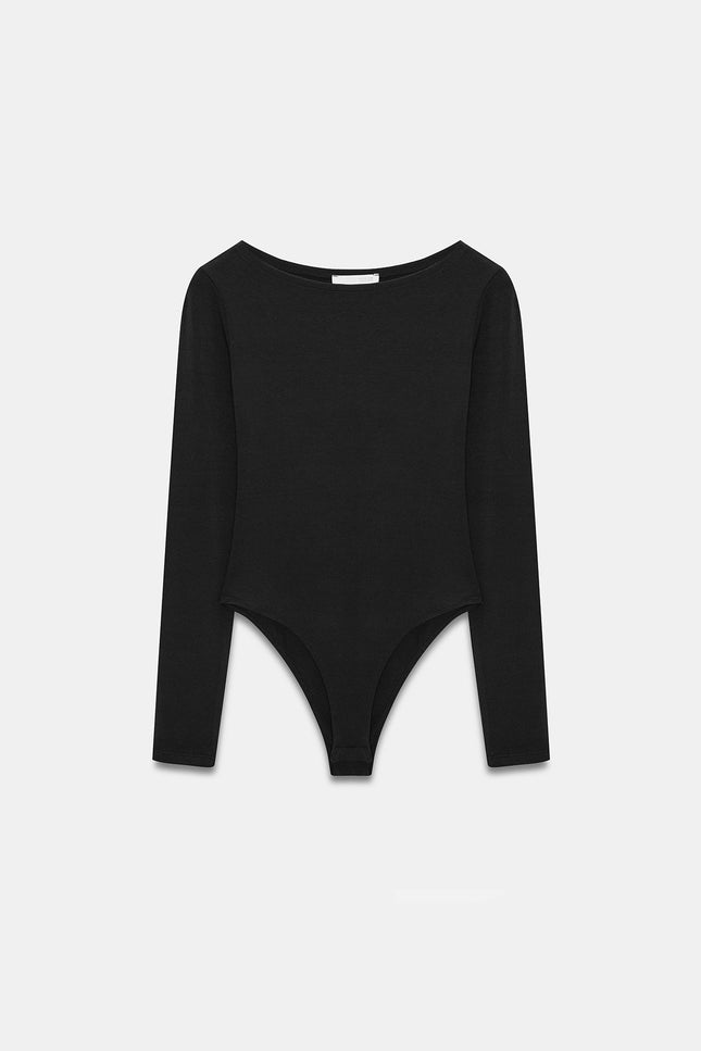 32549 Kayık Yaka Bodysuit-Siyah