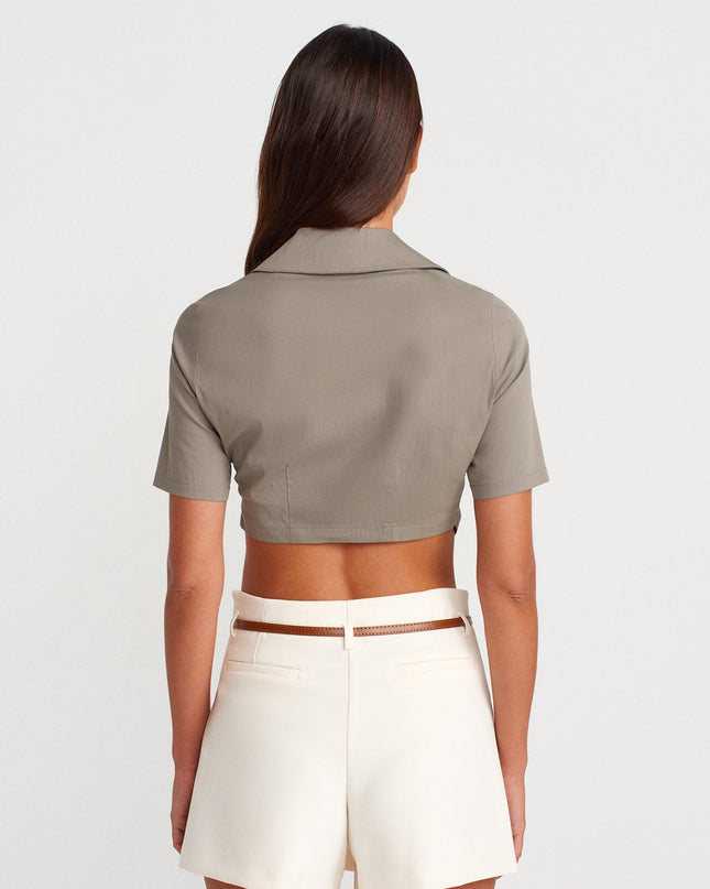 50503 Cep Detaylı Crop Gömlek-Çağla