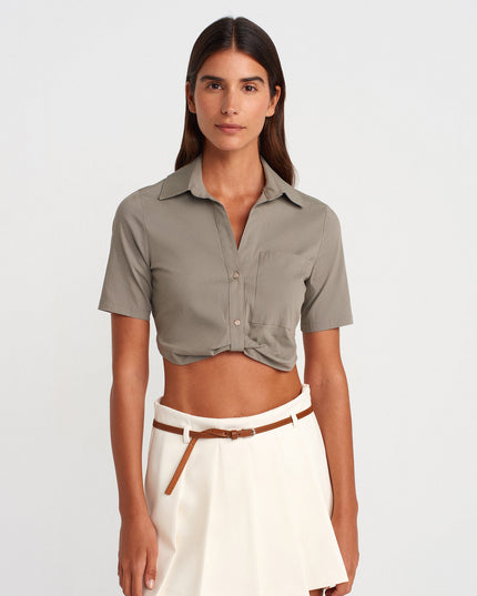 50503 Cep Detaylı Crop Gömlek-Çağla