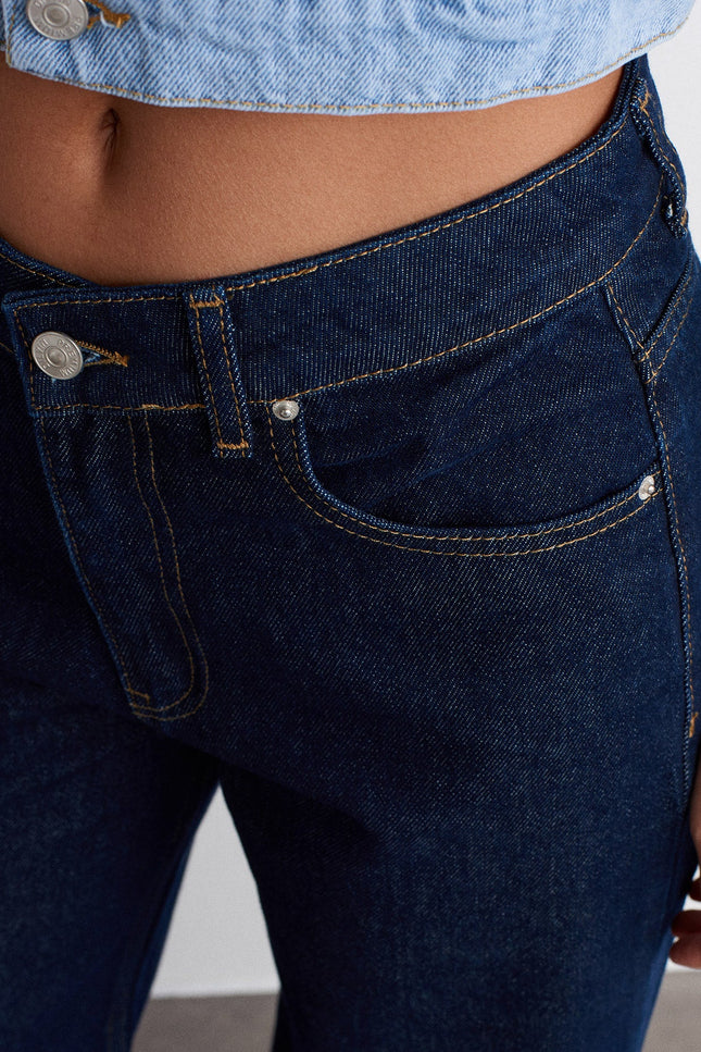 71706 %100 Pamuk Wide Leg Jean-Lacivert
