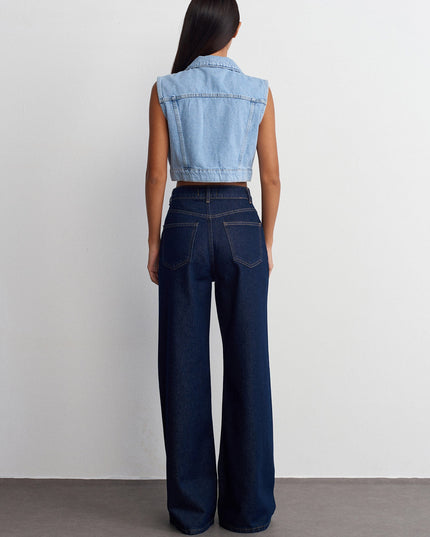 71706 %100 Pamuk Wide Leg Jean-Lacivert