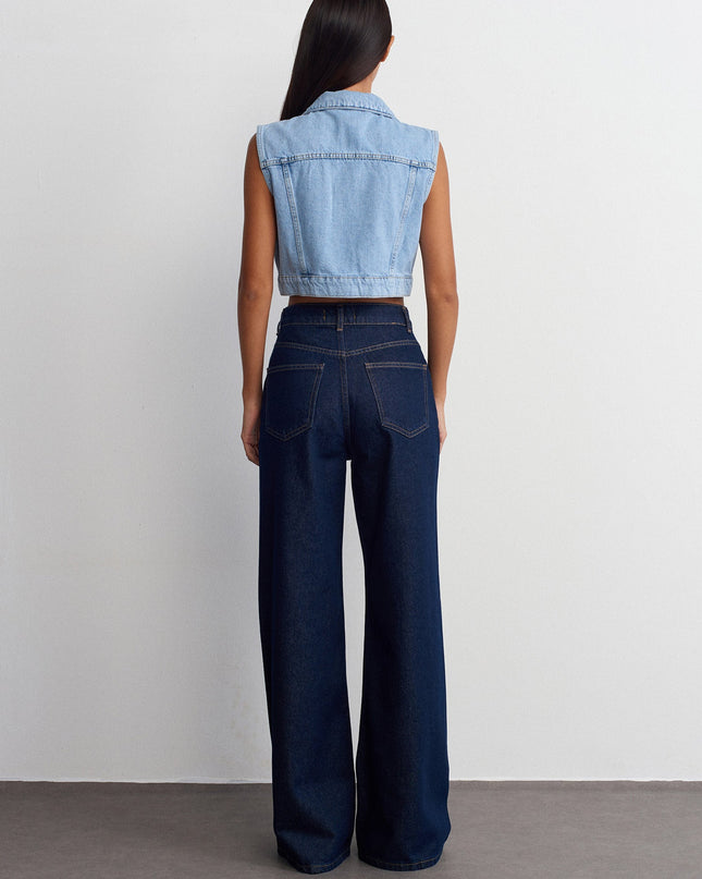 71706 %100 Pamuk Wide Leg Jean-Lacivert