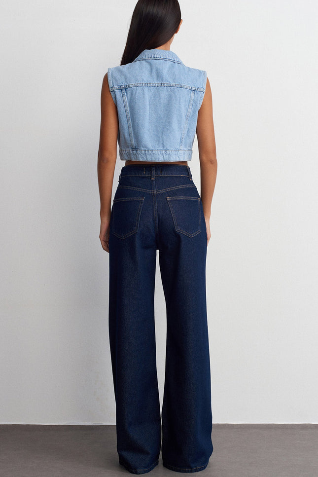 71706 %100 Pamuk Wide Leg Jean-Lacivert