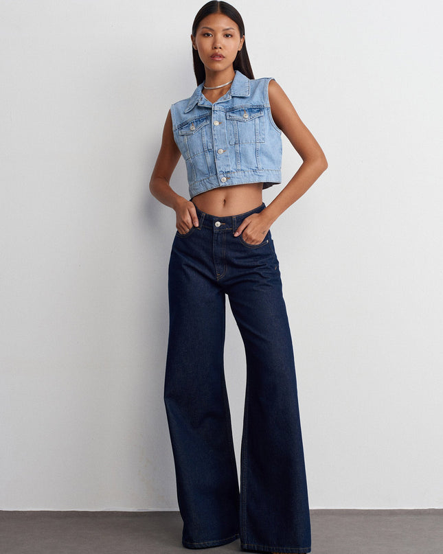 71706 %100 Pamuk Wide Leg Jean-Lacivert