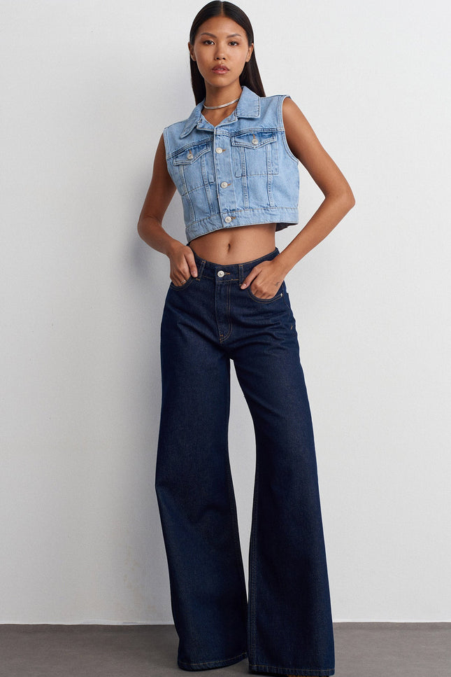 71706 %100 Pamuk Wide Leg Jean-Lacivert