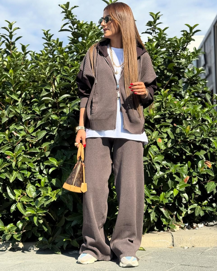 Premium Oysho Model Ribbed Knit Set Brown - Mink