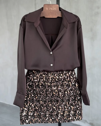 Brown Buttoned Satin Shirt