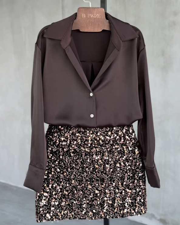 Brown Buttoned Satin Shirt