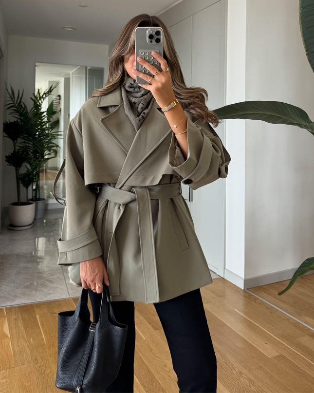 Kısa Trench Coat -Khaki
