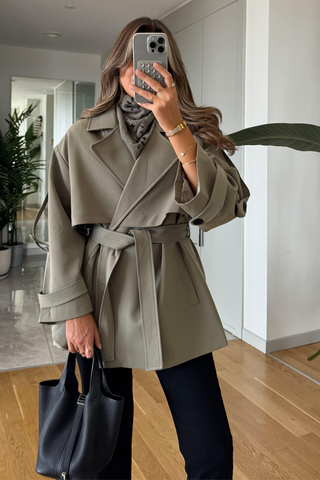 Kısa Trench Coat -Khaki