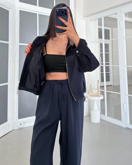 Premium Jacket Elastic Waist Trousers Tencel Two-Piece Set