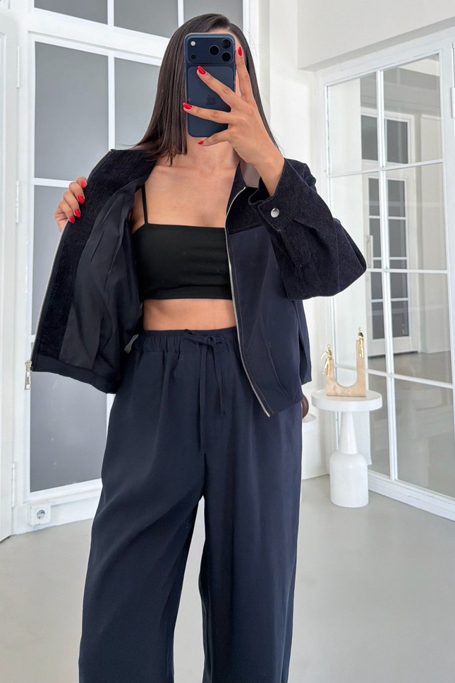 Premium Jacket Elastic Waist Trousers Tencel Two-Piece Set