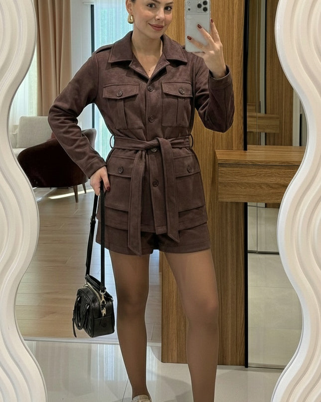 Velvet premium Set-Short with pocket jacket