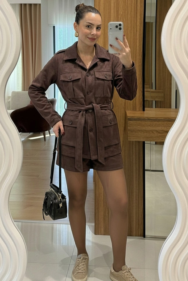Velvet premium Set-Short with pocket jacket