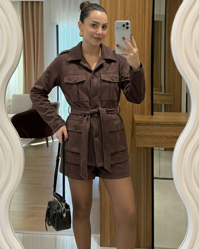 Velvet premium Set-Short with pocket jacket