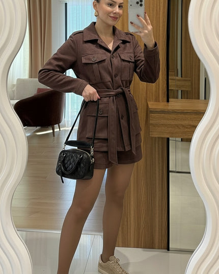 Velvet premium Set-Short with pocket jacket