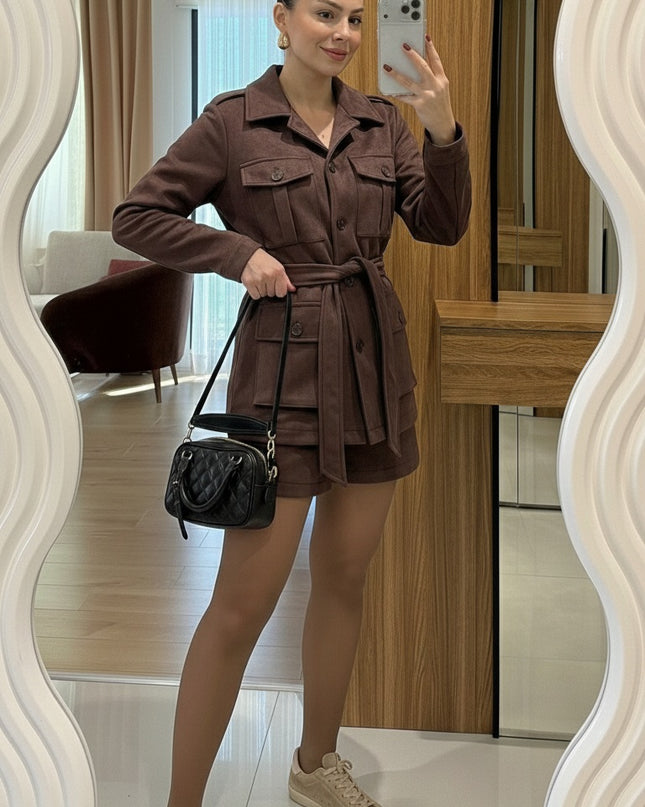 Velvet premium Set-Short with pocket jacket