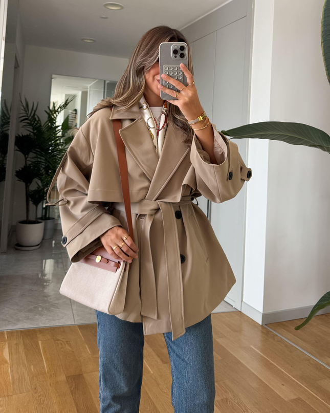 Kısa Trench Coat - Beige