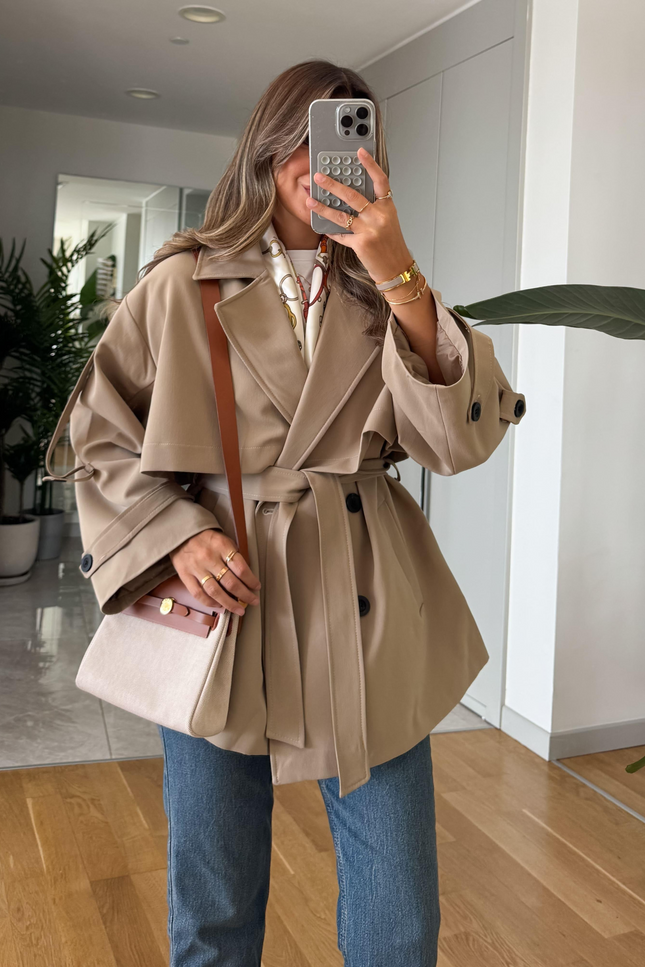 Kısa Trench Coat - Beige