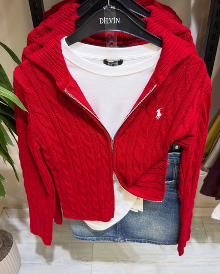 Double Zipper Red Cardigan