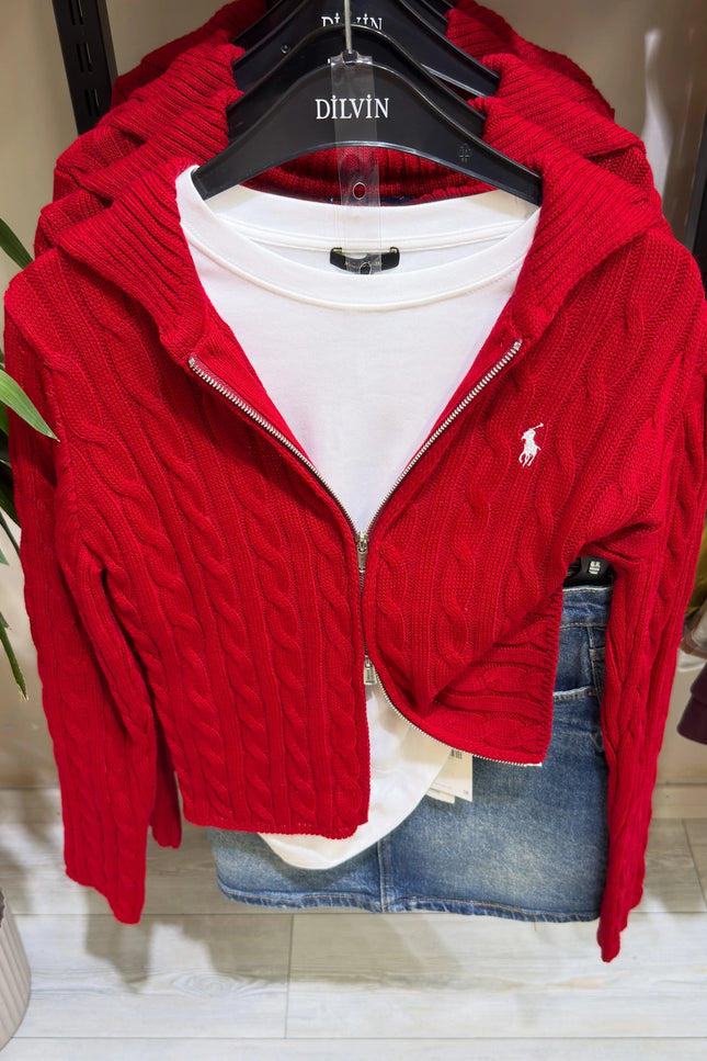 Double Zipper Red Cardigan