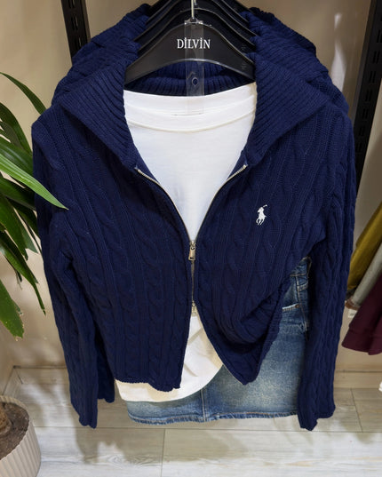 Double Zipper Navy Cardigan