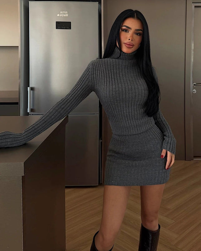 Grey Zurich Long Sleeve Mock Neck Knit Mini Dress