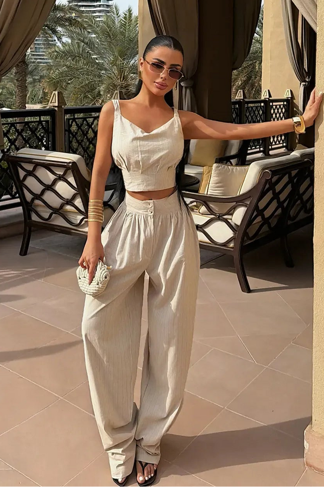 Sandy Off-White Bustier and Pants Set