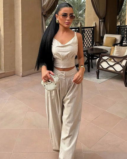 Sandy Off-White Bustier and Pants Set