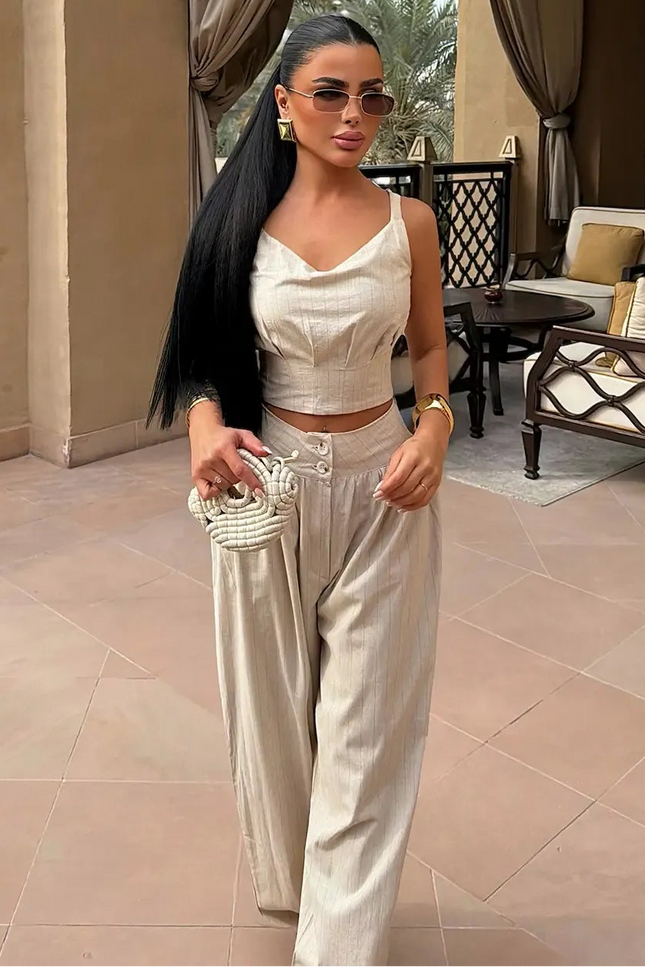 Sandy Off-White Bustier and Pants Set
