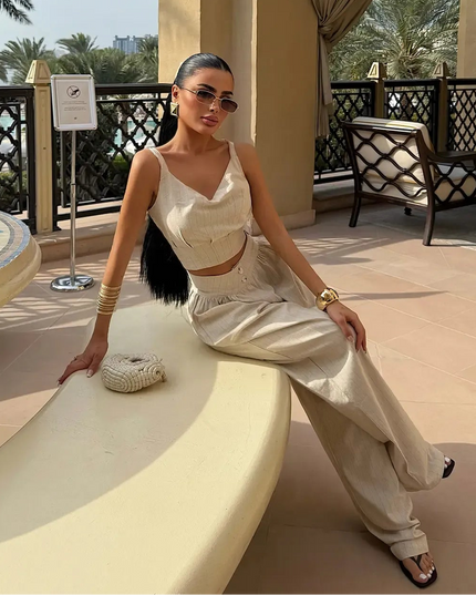 Sandy Off-White Bustier and Pants Set