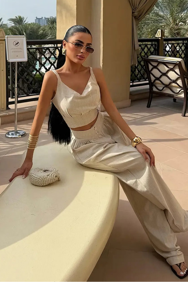 Sandy Off-White Bustier and Pants Set