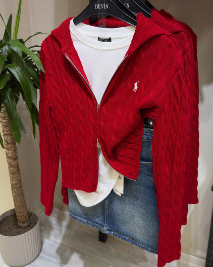 Double Zipper Red Cardigan