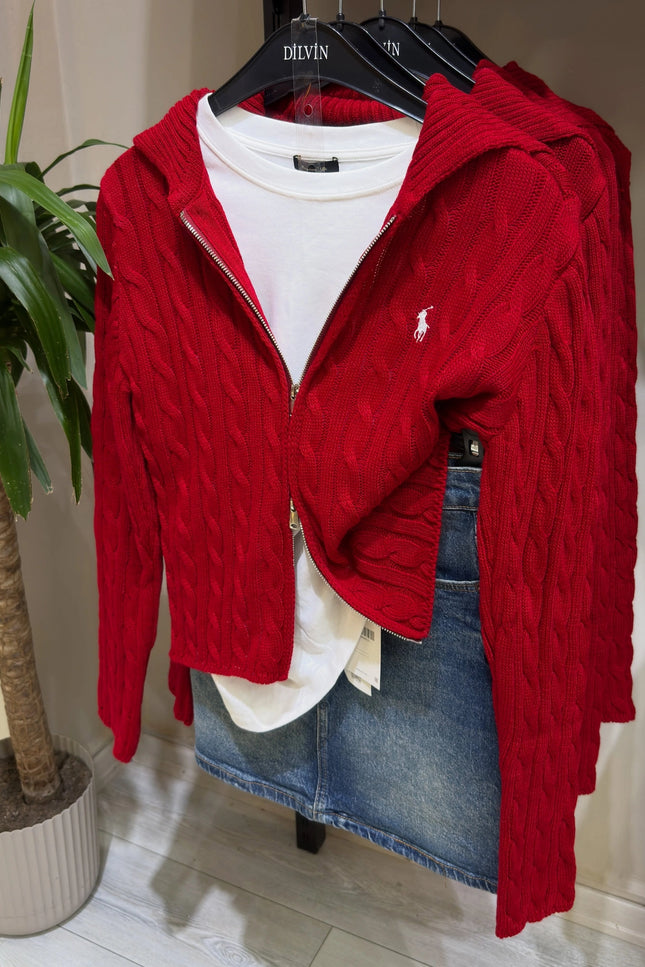Double Zipper Red Cardigan