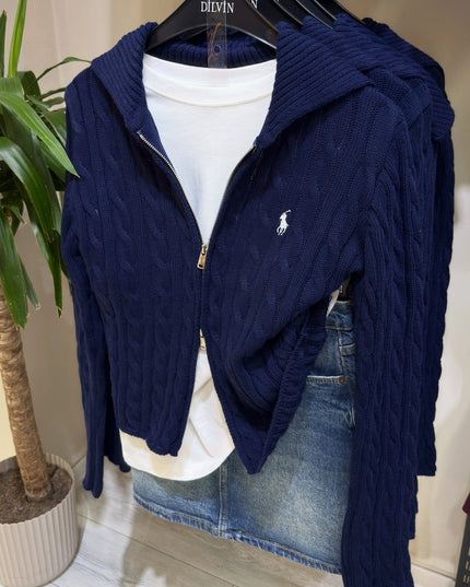 Double Zipper Navy Cardigan