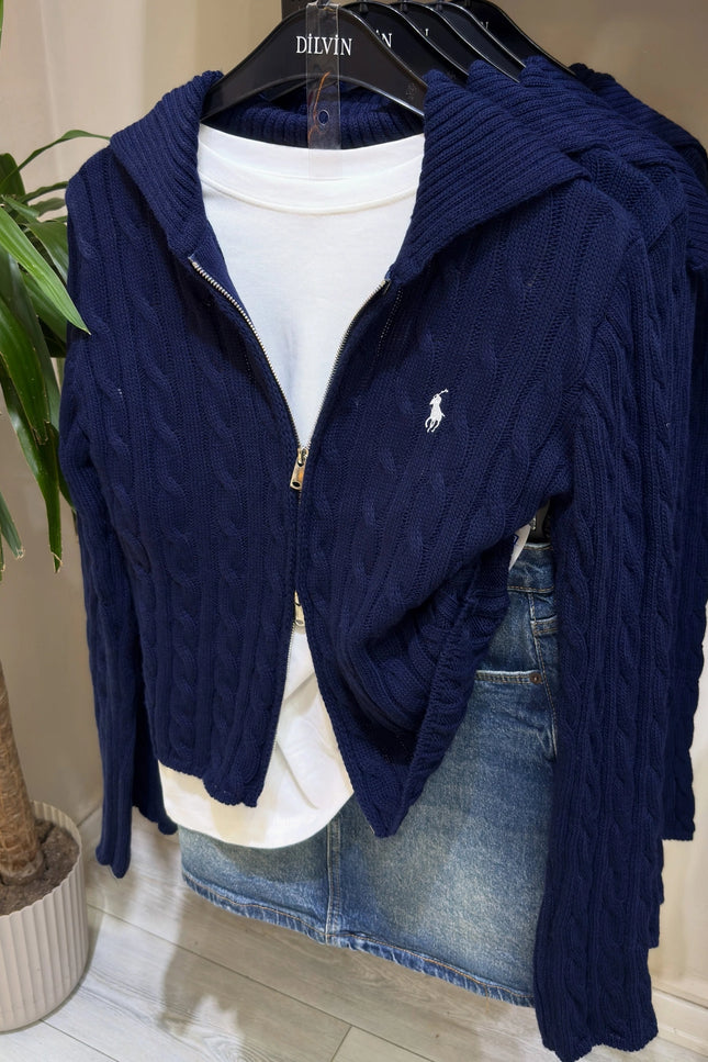 Double Zipper Navy Cardigan