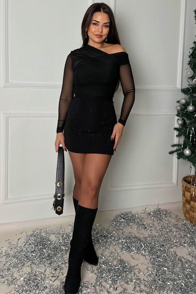 Luxury Quality Black Stoned Skirt