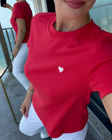 30584 Bisiklet Yaka Pamuklu Tshirt KIRMIZI