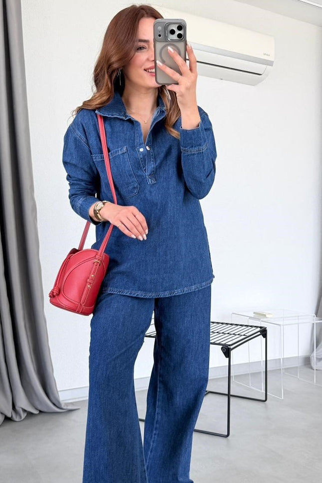 Serena Premium Denim Suit with Slit Detail