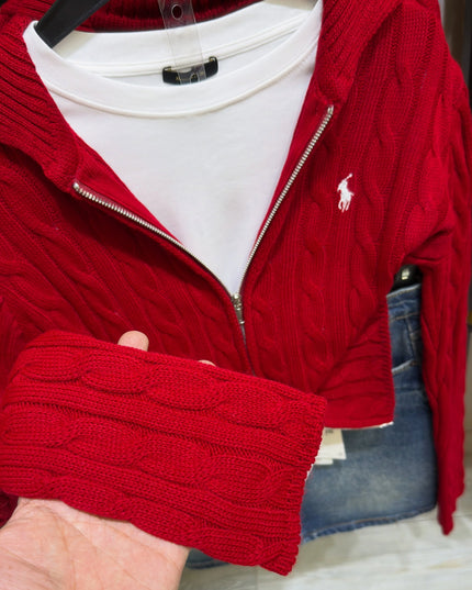 Double Zipper Red Cardigan