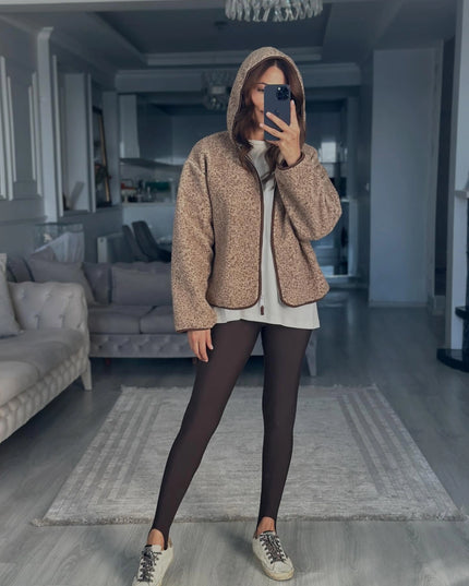 Presy Plush Teddy Hooded Mink Cardigan