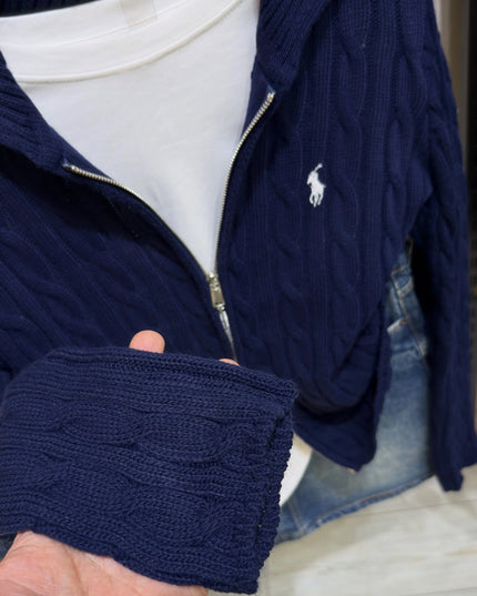 Double Zipper Navy Cardigan