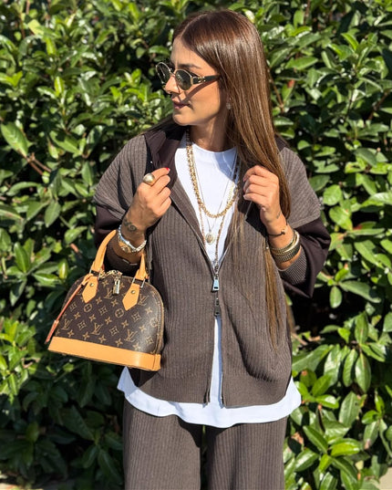 Premium Oysho Model Ribbed Knit Set Brown - Mink