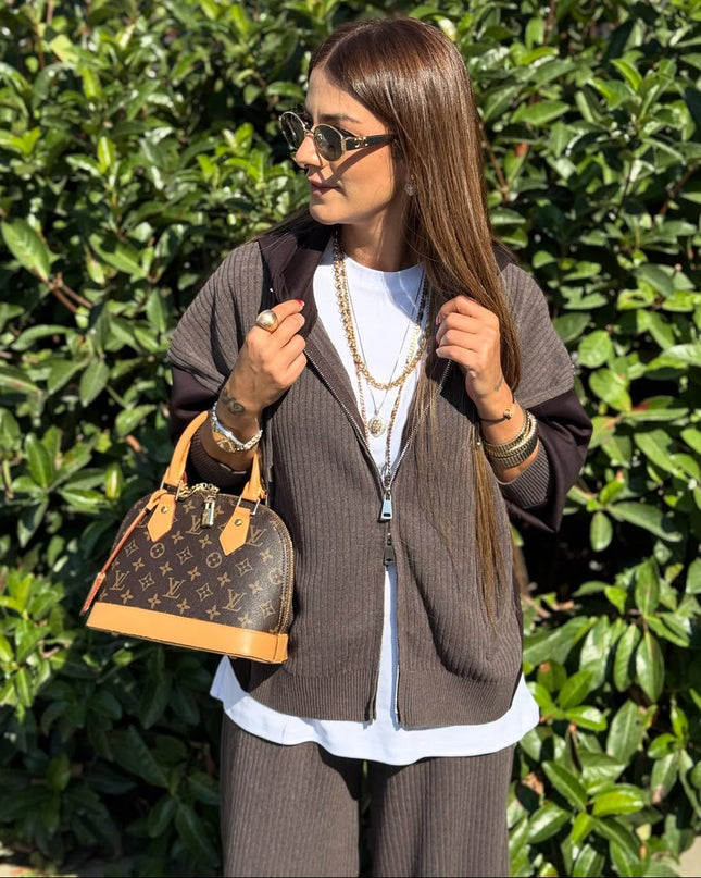 Premium Oysho Model Ribbed Knit Set Brown - Mink