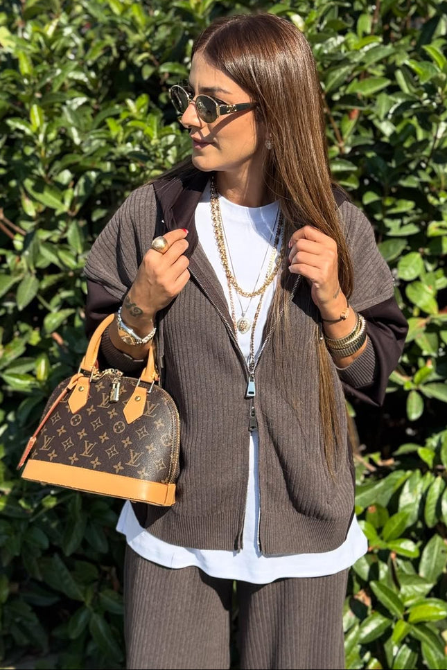 Premium Oysho Model Ribbed Knit Set Brown - Mink