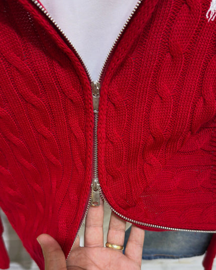 Double Zipper Red Cardigan