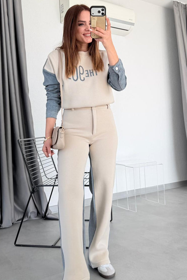 Ruby Arkası Denim Detaylı Takım