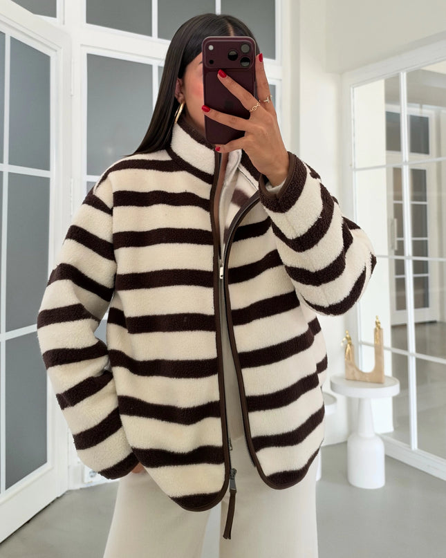 Presy Brown Striped Polar Sweatshirt