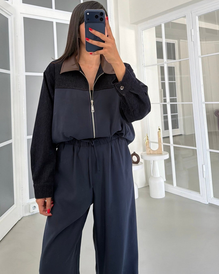 Premium Jacket Elastic Waist Trousers Tencel Two-Piece Set